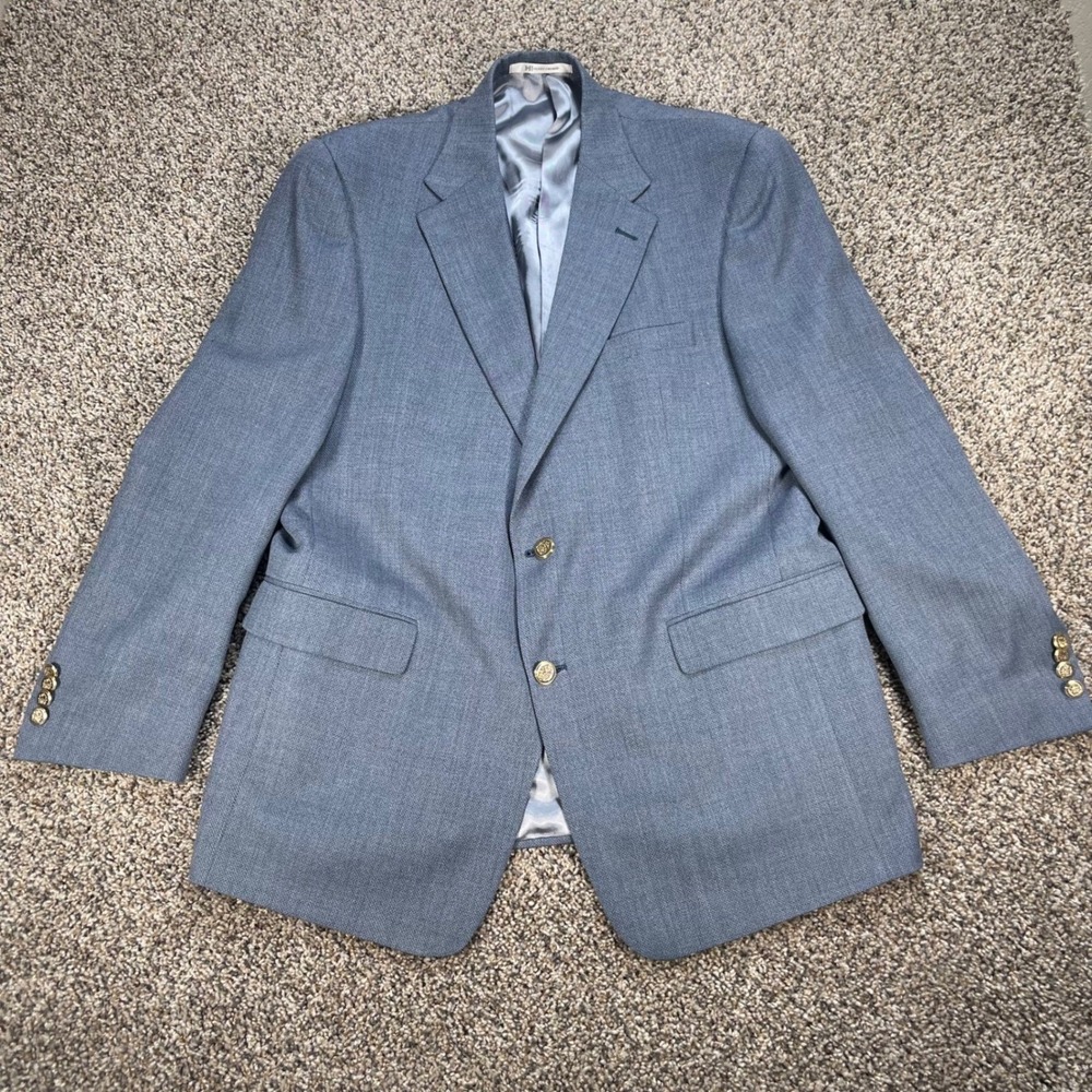 Hickey Freeman Men's 44R Wool Silk Blazer Sport Coat Blue Gold Crest Buttons